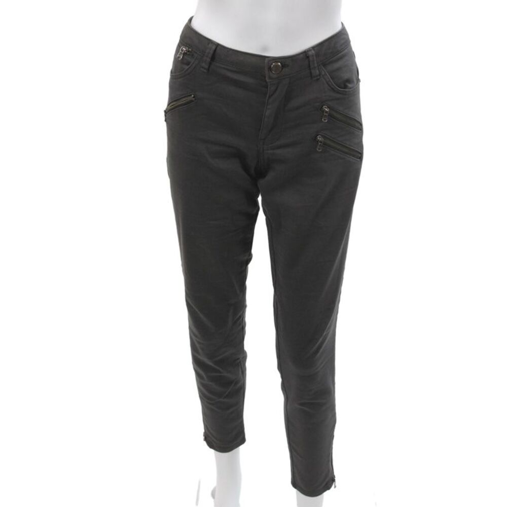 Zara Women Ankle Biker Pants Gray Cotton Button Size 8